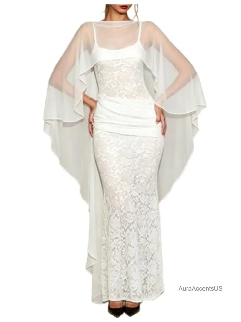 Chiffon Cape for Women Sheer Long Shawl Wraps Bridal Capelet Evening Dress